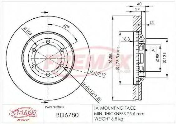 FREMAX BD6780 гальмівний диск