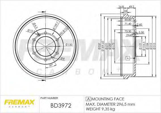 FREMAX BD3972 Гальмівний барабан