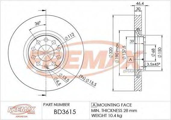 FREMAX BD3615 гальмівний диск