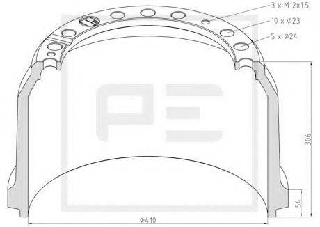 PE AUTOMOTIVE 01652500A Гальмівний барабан