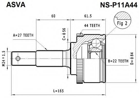 ASVA NSP11A44 Шарнірний комплект, приводний вал
