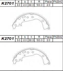 ASIMCO K2701 Комплект гальмівних колодок